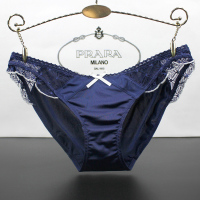 欧美奢华女士内裤低腰性感蕾丝边牛奶丝冰丝滑料透气三角裤纯棉档