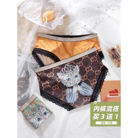 潮牌ins网纱内裤女士卡通猫咪女王蕾丝冰丝网红性感惑激情三角裤