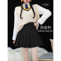 百褶裙女夏黑色高腰短裙a字裙大码白色灰小个子春秋格子半身裙子