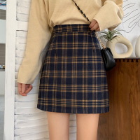 复古格子半身裙春秋女2021新款显瘦百搭a字短裙学生高腰包臀裙子