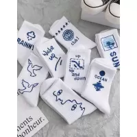 白色袜子女春秋中筒ins潮纯棉街头运动情侣蓝色夏季薄款长筒袜男