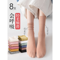 春夏堆堆袜子女中筒袜ins潮日系高帮薄款透气春秋新疆棉长筒袜女