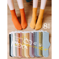 天鹅绒长袜子女ins潮糖果色中筒袜冰冰袜堆堆袜春秋夏季薄款夏天