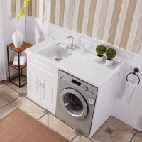 洗衣柜组合石英石带搓衣板阳台落地柜滚筒洗衣机柜伴侣浴室柜 1.2米对开门[左右盆备注]