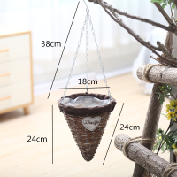 编花篮壁挂花篮田园柳编吊篮花盆墙壁装饰花器插花编织篮子 圆口尖底布艺柳编吊盆 中