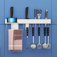 闪电客免打孔厨房墙壁置物架壁挂式刀架厨具刀具收纳用品用具 拉丝不锈钢
