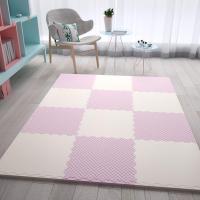闪电客泡沫地垫拼接家用垫子拼图爬行垫儿童爬爬垫加厚卧室地板垫泡沫垫 米色+粉色 60X60X2.5[4片送8根边条]