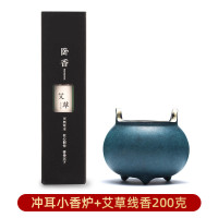 闪电客仿古家用线香插茶道熏香炉小号室内供奉香薰炉 冲耳小香炉(烧蓝色)+陈年艾草200g+铜香插+布袋