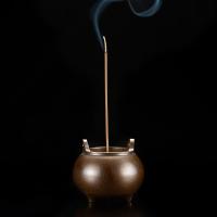 闪电客仿古家用线香插茶道熏香炉小号室内供奉香薰炉 冲耳小香炉(黄铜色)+铜香插+布袋