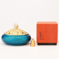 闪电客香炉家用室内香薰炉茶道禅意盘香檀香炉 祥云瑞彩湛蓝+[印度老山2小时]