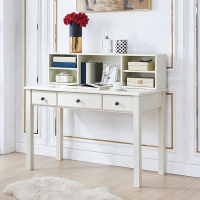 美式全书桌书台书架组合家用橡木白色纯学生写字台电脑桌