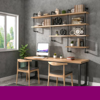 双人水管书桌书架组合家用北欧铁艺书桌工业风创意电脑桌