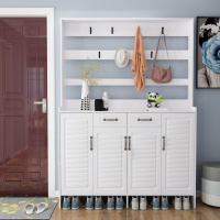 鞋柜带挂衣架家用简约现代口闪电客白色一体落地鞋柜大容量组合衣帽架
