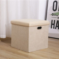 收纳凳子折叠玩具储物箱凳可坐人闪电客换鞋沙发凳整理多功能布艺收纳箱 提手款-米色 中长方形49*31*31cm