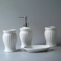卫浴五件套闪电客欧式简约陶瓷洗漱四件套浴室用品套装件结婚洗漱套装 纯白条纹款 四件套