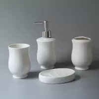 卫浴五件套闪电客欧式简约陶瓷洗漱四件套浴室用品套装件结婚洗漱套装 纯白鼓型 五件套+瓷盘