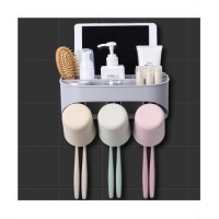 牙刷架套装闪电客四口挤牙膏器浴室卫生间置物架壁挂吹风机架免打孔 三口之家