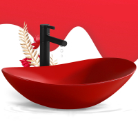 北欧红色椭圆形洗手池陶瓷小尺寸闪电客家用单盆台上盆洗面盆艺术盆黑色