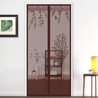 魔术贴防蚊帘对吸磁性帘夏季防蚊闪电客家用磁铁蕾丝隔断纱窗帘 小女孩咖(魔术贴款) 宽90*高200