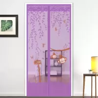 魔术贴防蚊帘对吸磁性帘夏季防蚊闪电客家用磁铁蕾丝隔断纱窗帘 小猴子紫(魔术贴款) 宽80*高210
