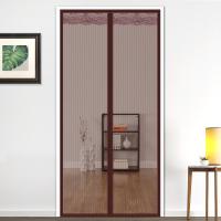 魔术贴防蚊帘对吸磁性帘夏季防蚊闪电客家用磁铁蕾丝隔断纱窗帘 简约条纹咖(魔术贴款) 宽95*高220