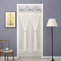 送杆家用帘布艺卧室蕾丝防蚊沙帘厨房闪电客卫生间隔断帘装饰帘 蝴蝶兰蓝 中分宽85*高180cm(两用款送伸缩杆+魔术贴)