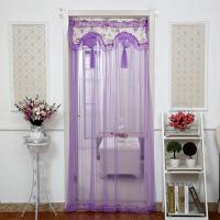 帘布艺防蚊纱帘卧室蕾丝免打孔隔断闪电客帘子客厅夏季沙帘子家用 乳白色蕾丝-紫色 90*200收藏送杆
