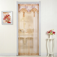 帘布艺防蚊纱帘卧室蕾丝免打孔隔断闪电客帘子客厅夏季沙帘子家用 蕾丝-咖罗兰 1米*200收藏送杆