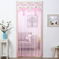 帘布艺夏季家用防蚊纱帘客厅隔断卧室闪电客简易装饰成品免打孔透气帘 牡丹粉[收藏送杆] 90*190