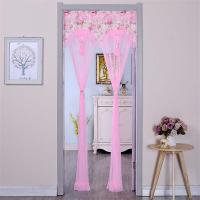 送杆家用卧室布艺纱帘客厅玄关闪电客夏季防蚊卫生间厨房帘 粉大牡丹单纱双开门帘 100*200cm送杆
