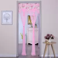 送杆家用卧室布艺纱帘客厅玄关闪电客夏季防蚊卫生间厨房帘 粉大牡丹单纱双开门帘 90*190cm送杆