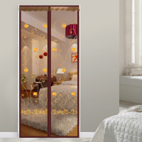 窗纱网加厚自动磁铁防蚊帘吸铁石韩版磁性蚊帐隐形防蚊虫 咖啡色刺绣魔术贴款免打孔 宽95*高200厘米