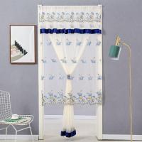 魔术贴帘布艺粘贴式卧室厨房客厅闪电客隔断帘装饰半截长款防蚊纱帘子 蔷薇蓝双层(魔术贴) 门宽90cm*200cm