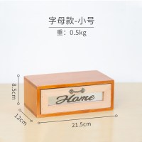 电脑显示器增高架闪电客木质复古柜子办公室桌面收纳盒抽屉多功能整理盒 带拉手字母款小号