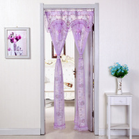 布艺蕾丝厨房卧室隔断帘闪电客空调帘防蚊四季长款帘子 欧花紫(双层双开送杆) 80*200