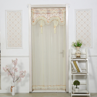 布艺蕾丝厨房卧室隔断帘闪电客空调帘防蚊四季长款帘子 米色单层纱帘(送挂钩) 90*180