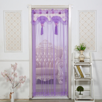 布艺蕾丝厨房卧室隔断帘闪电客空调帘防蚊四季长款帘子 紫色单层纱帘(送挂钩) 90*220