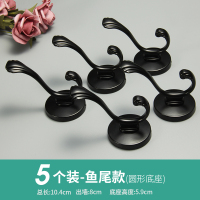 进衣服挂钩单个创意鞋柜挂衣钩壁挂闪电客墙壁衣柜打孔勾北欧黑色金属 鱼尾款圆形底座-5个装(送配件)
