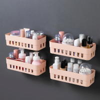 卫生间浴室塑料化妆品置物架壁挂三角闪电客吸盘式挂墙免打孔小尺寸小号 长方[粉色4个]