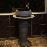 复古艺术立柱盆落地式仿古陶瓷闪电客洗手盆洗脸盆工业风一体台盆