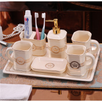 欧式创意陶瓷卫浴五件套闪电客浴室用品卫生间情侣牙刷杯漱口杯洗漱套装 皇冠卫浴七件套含大托盘皂盒单层不沥水
