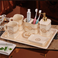欧式创意陶瓷卫浴五件套闪电客浴室用品卫生间情侣牙刷杯漱口杯洗漱套装 皇冠卫浴六件套含大托盘皂盒单层不沥水