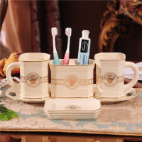 欧式创意陶瓷卫浴五件套闪电客浴室用品卫生间牙刷杯漱口杯结婚洗漱套装 金人头夫妻套装含托盘