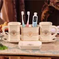 欧式创意陶瓷卫浴五件套闪电客浴室用品卫生间牙刷杯漱口杯结婚洗漱套装 金人头夫妻套装含托盘