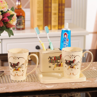 欧式陶瓷漱口杯套装带托盘闪电客浴室洗漱五件四口之家刷牙杯情侣牙刷杯 情侣套装,马到成功