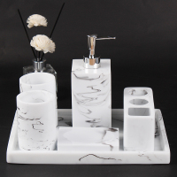 电动牙刷架卫生间浴室闪电客漱口刷牙杯轻奢卫浴四五件套洗漱组合套装 水墨白六件套(直盘)C组