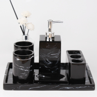 电动牙刷架卫生间浴室闪电客漱口刷牙杯轻奢卫浴四五件套洗漱组合套装 水墨黑六件套(直盘)C组