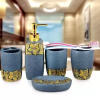 轻奢卫浴五件套卫生间闪电客欧式时尚简约家用浴室洗漱套装组合摆件 军绿色石沙蓝金色