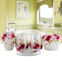 轻奢卫浴五件套卫生间闪电客欧式时尚简约家用浴室洗漱套装组合摆件 珍珠白黄叶五