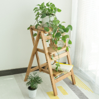 梯子闪电客家用折叠多功能加厚室内两用登高梯三步人字梯凳爬梯步梯 原木色(三步高75cm)